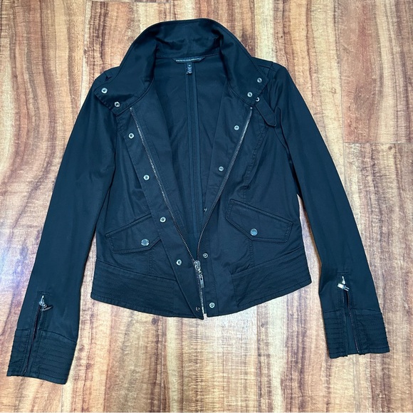 White House Black Market Zip Front Military Jacket Black Size 10 - Picture 3 of 7